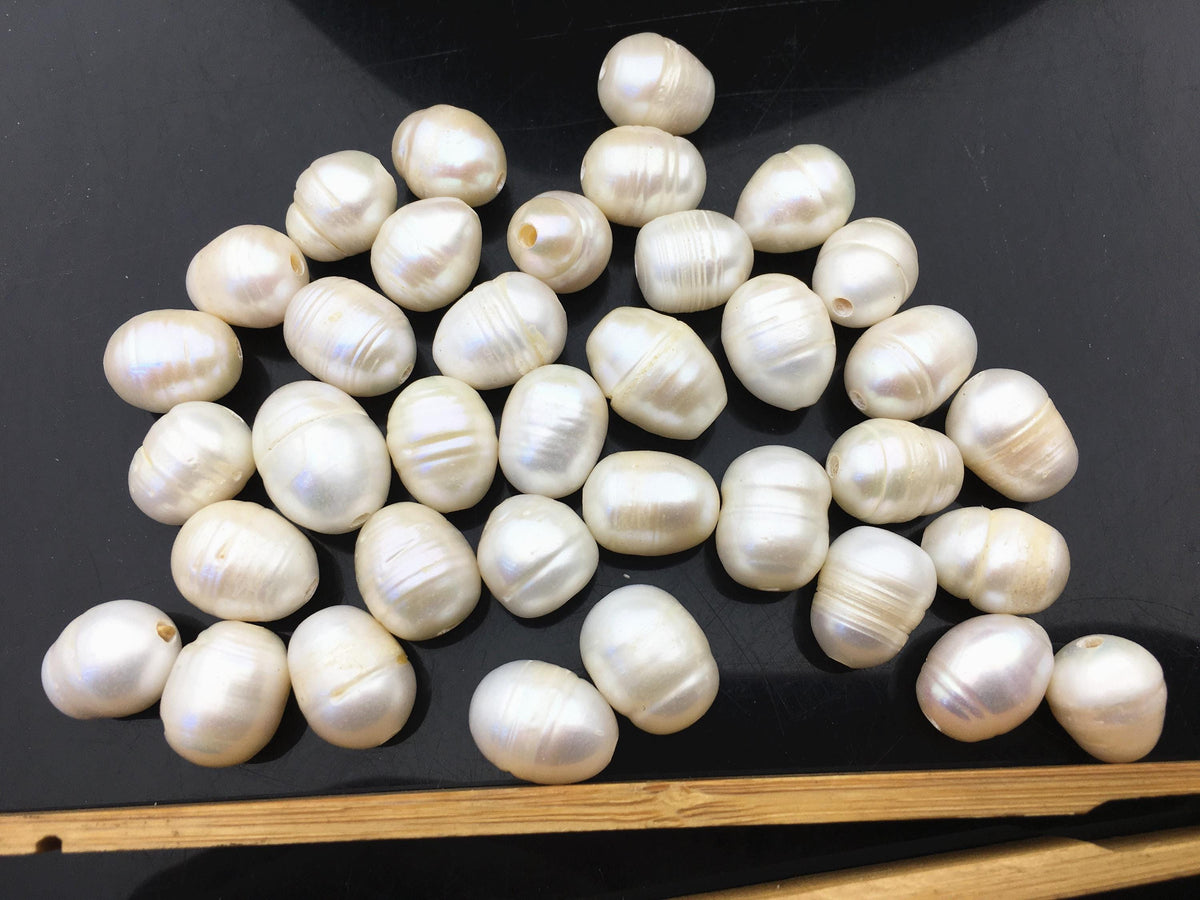 20pcs AA 11.5-13mm white rice pearls,2.2mm large hole,Cultured white freshwater pearls beads,LR12-2A-3