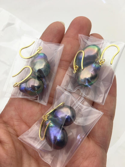 AAA 12-14mm black rainbow drop edison freshwater pearl dangle earrings,gold sterling silver dangle earrings,SE3-T9-14