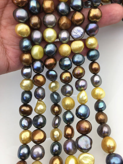 AA+ 11-12mm Misc Color Nugget pearls, full strand, gray pearl, yellow pearl, black pearl, loose pearl beads, high luster, LM11-T3