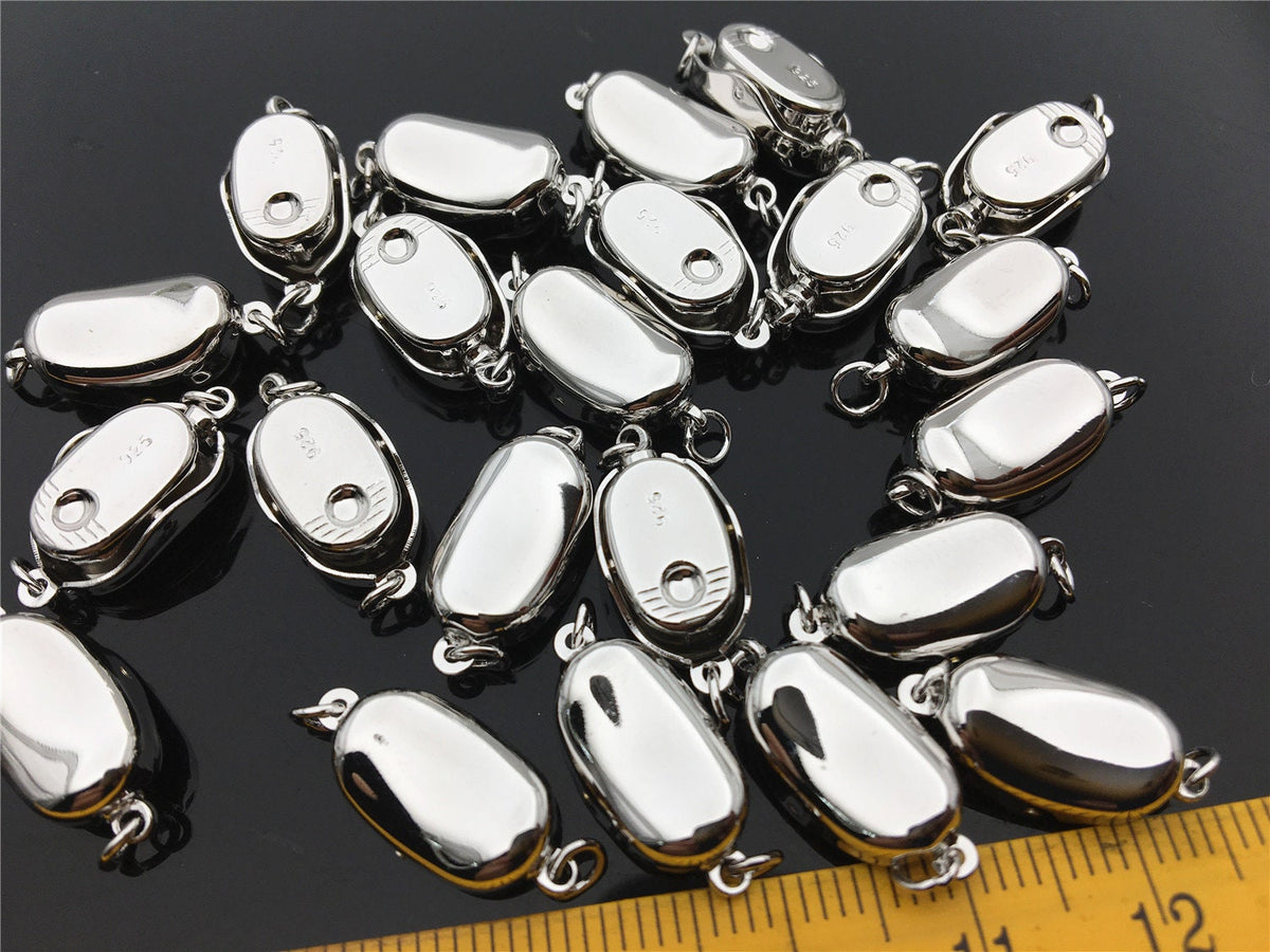 925 Sterling Silver or Alloy plated white gold Bean Shaped Clasp, Easy Push Clasp for pearl bracelet necklace, DIY clasp, ASL-CL-008