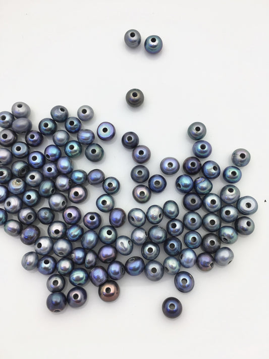 50pcs AA+ 5.8-6.5mm black blue button pearls,Rondelle pearl Beads,1.6mm large hole,SM6-2A-20