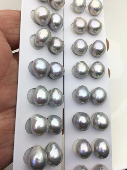 5pairs AAA 11-12mm Gray baroque drop edison freshwater pearl Pair,top half hole,ED11-3A-2-41