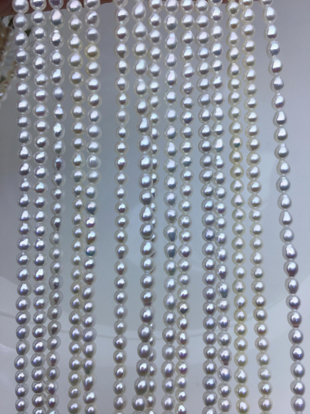 White Rice Freshwater Pearl Necklace — 3–4 mm, with Extender