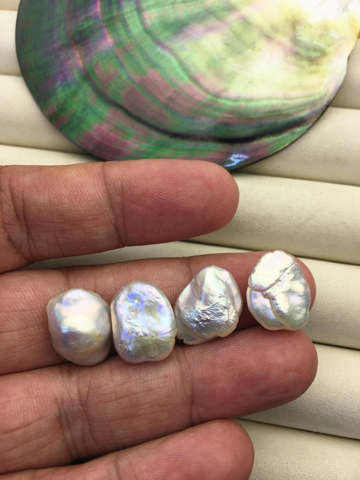 2 pairs AA+ 12-14mm White keshi Freshwater Pearl White loose Beads Pair,0.7mm through hole,ZS-103-37-45