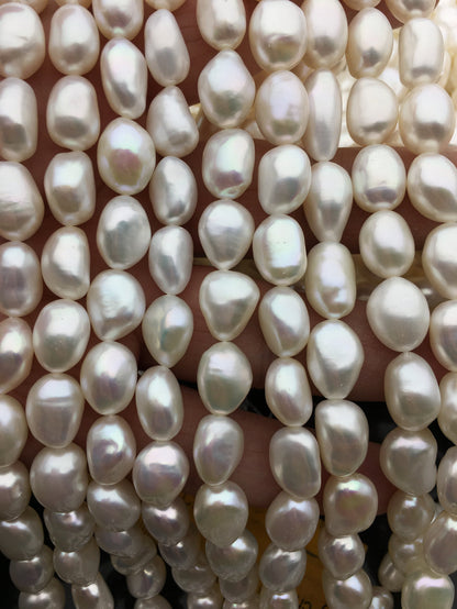 AAA 9.4-10.2mm white long nugget freshwater pearls,cultured freshwater baroque pearl bead string,LM10-T6