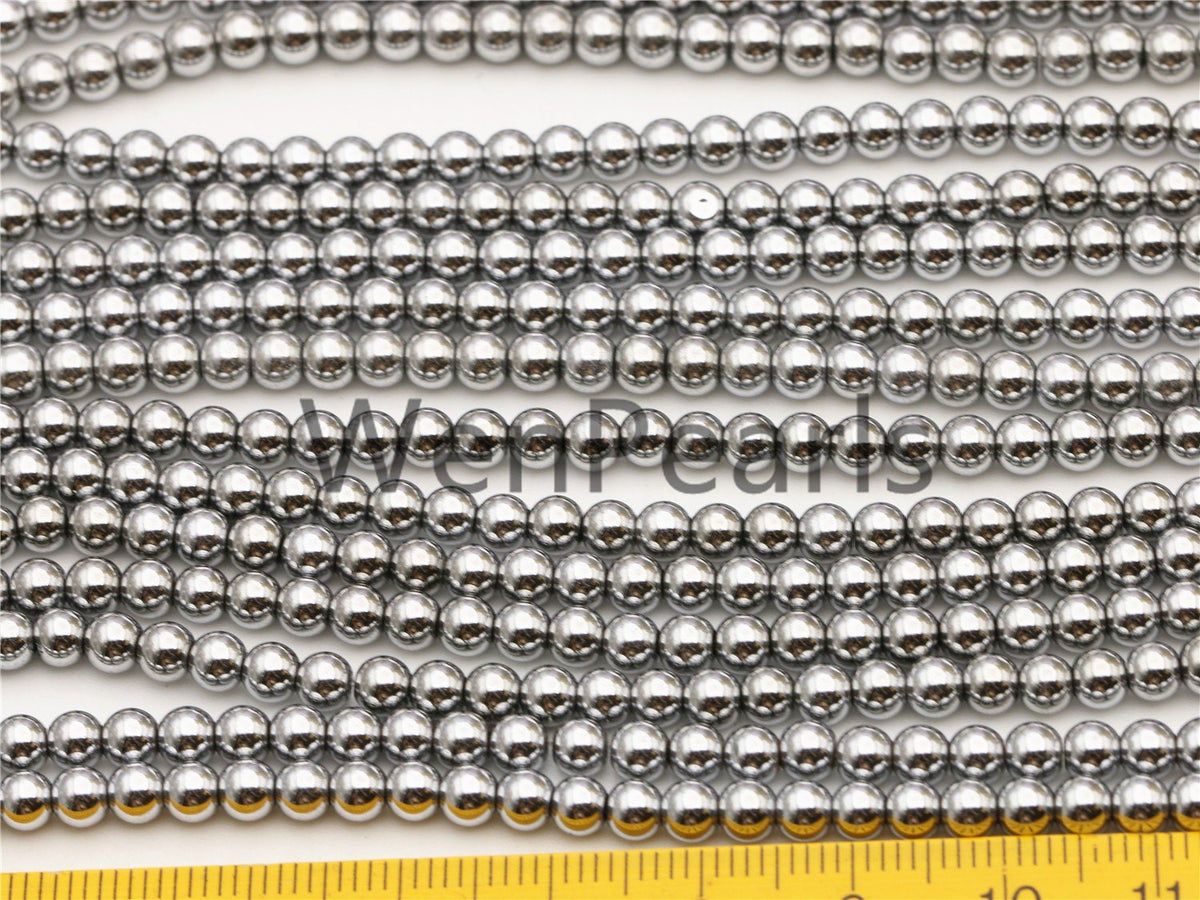 Hematite White Gold,silver Gray 3mm Smooth Round,AAA, 135 beads,15.5 inches,G50-R3-005