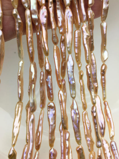 15.5'' AAA 5-8mm natural orange rainbow Toothpick pearls,ZS-80-25-13