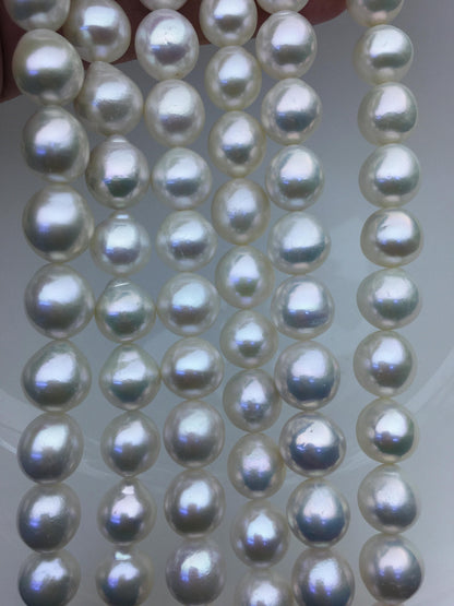 AAA 11-13mm white oval near round freshwater pearls, loose pearl beads, round pearl string, pearl necklace DIY jewelry material, RP12-2A-5