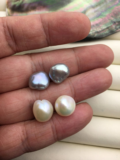 2 pairs AAA 11mm White/Gray Big nugget baroque loose pearl pairs for make stud earrings - 0.9mm bottom half hole - ZS-103-37-20