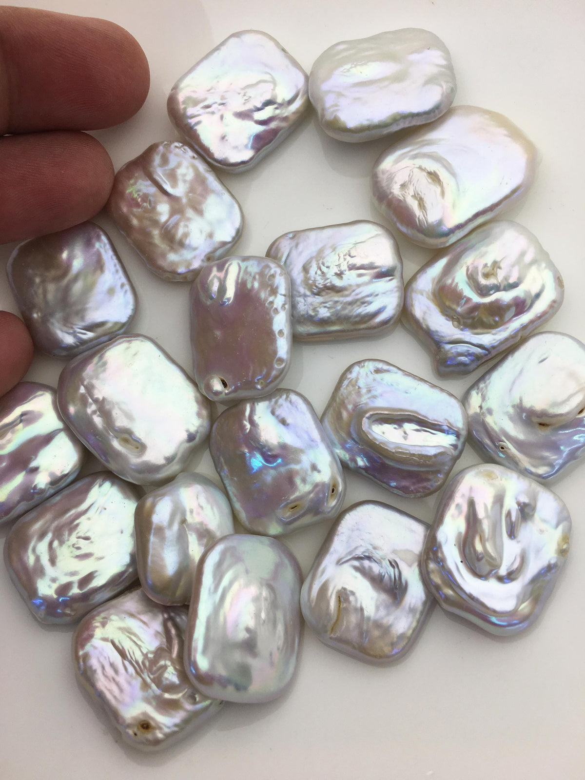 10pcs AA 19-21x20-25mm Big White Rectangle Freshwater Pearl,no hole,ZS-119-4