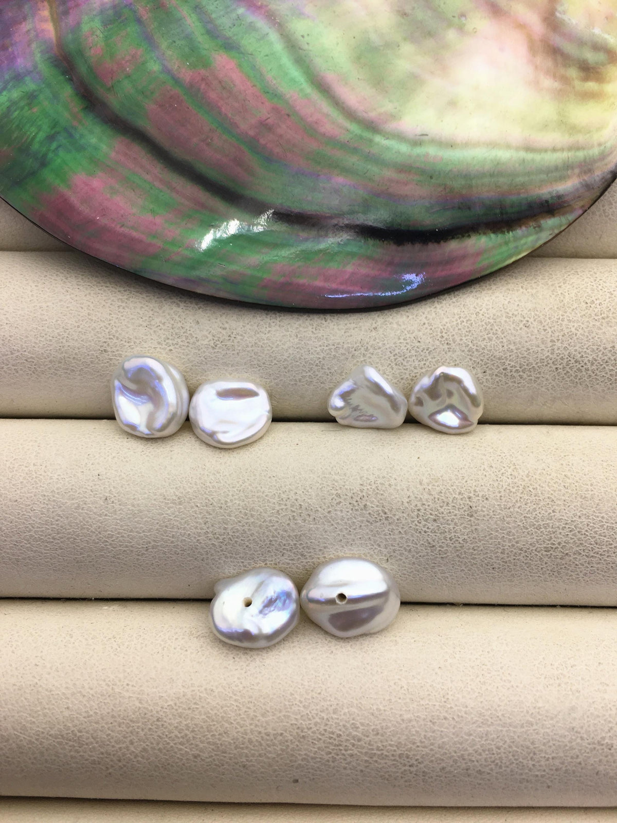 2 pairs AAA 8-9mm White keshi pearls Pair, for make stud earrings, baroque pearl, loose pearl beads, bottom half hole, ZS-127-34