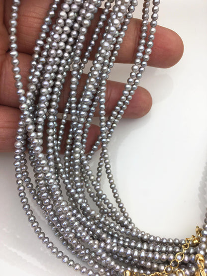16+2'' AAA 2.5-3mm white tiny small near round pearl Necklace, Wedding Necklace, wholesale, NPN1-T15