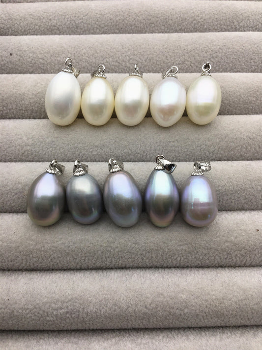 AAA 10x12.5-15mm White/Gray LONG oval pearl pendant necklace,Select Pearl Color - Rice Pearl necklace - NC1-017