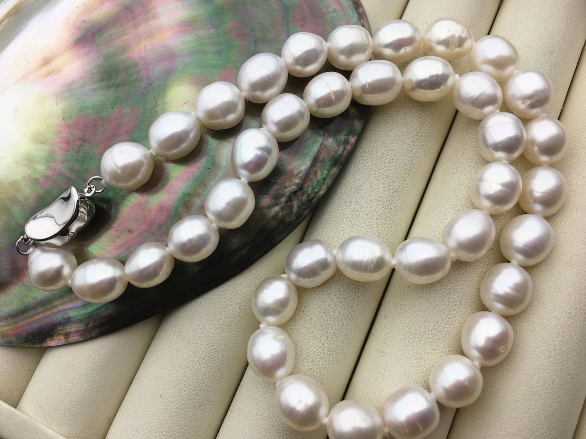 17'' AA+ 9-9.5mm big white rice pearl Necklace,NPN1-T39