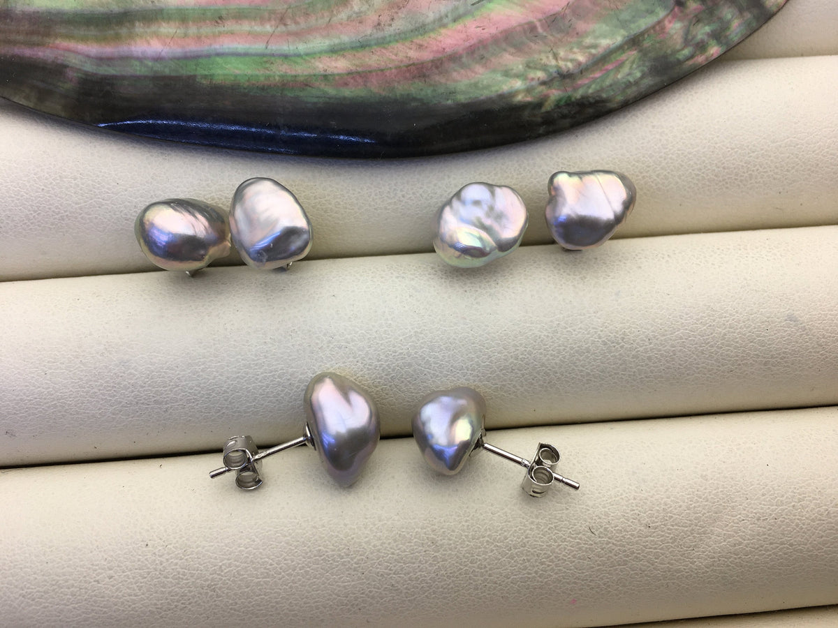 AAA 8-9mm Gray Rainbow keshi Freshwater Pearl Stud Earrings,Stud Earrings for Women Girls,SE3-T53