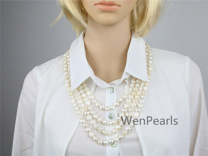 100 inches AA 9mmx9-11mm white nugget pearl Necklace,NPN1-T2