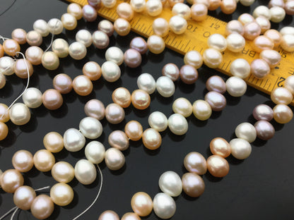 6.5'' AAA 7mm*8-9mm misc color rice pearls, White pink Purple Cultured oval freshwater pearls beads, teardrop loose pearl beads, LR7-3A-82