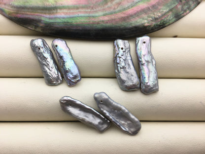 2 pairs 7-9mm Gray Biwa keshi pearls Pair,for make dangle earrings,top side hole,ZS-127-36-16