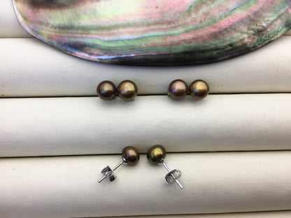 1 pair AAA 6-7mm Brown Stud Earrings,Sterling Silver,Wedding,classic pearl studs,SE1-T22