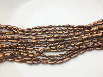 12 strands AA 5-7mm red brown toothpick Biwa Pearl Necklace, Genuine Fresh Water Pearl, Wedding Necklace, ZS-80-10-31