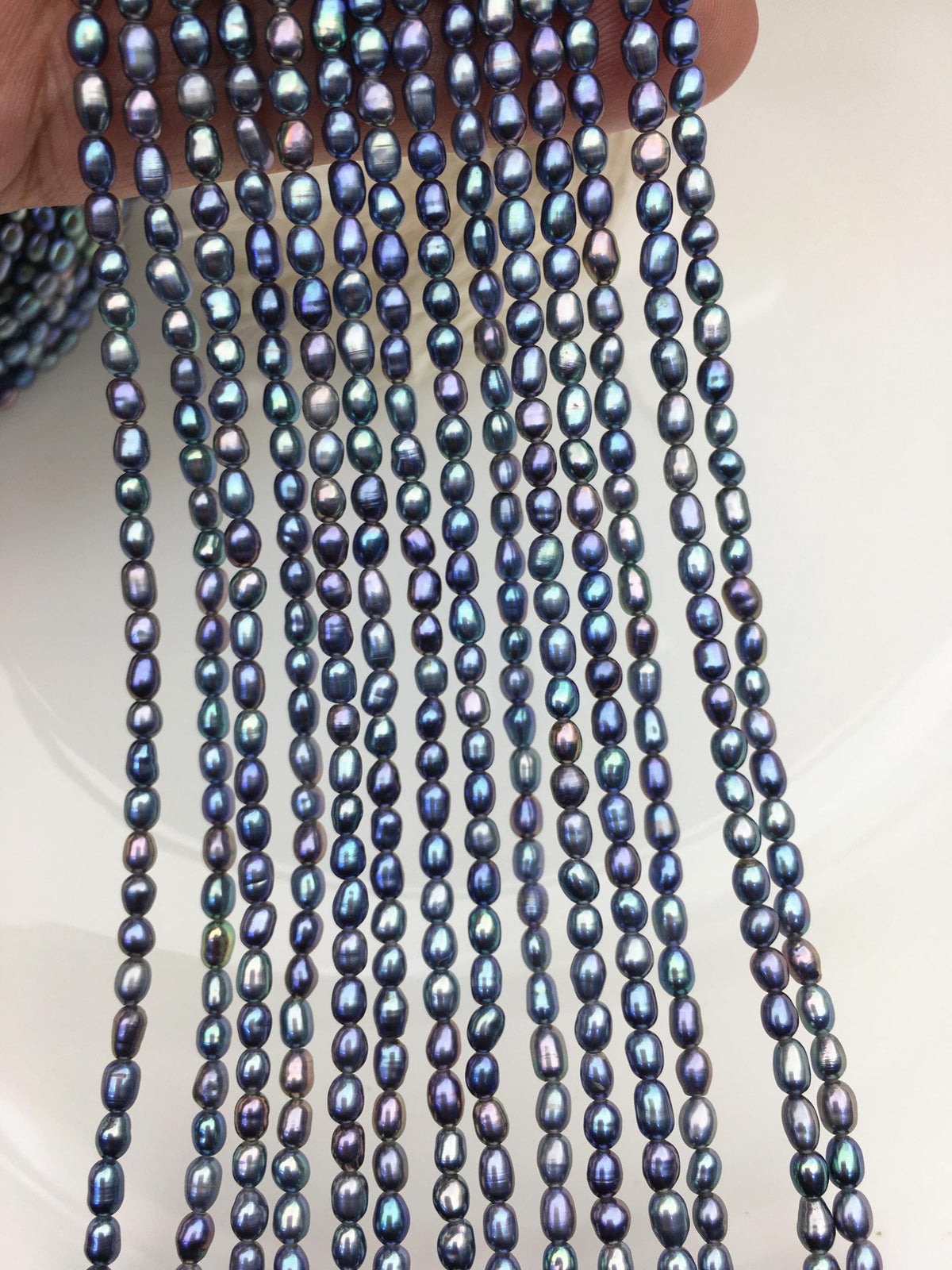 AAA 2.8-3mm deep blue rainbow rice pearls, oval loose pearl beads, diy pearl, genuine pearl, Cultured pearl, diy pearl beads, LR2-3A-25