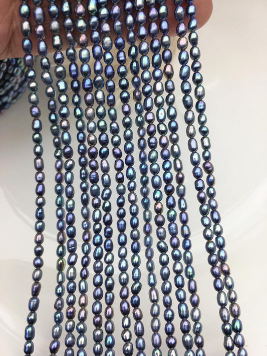 AAA 2.8-3mm deep blue rainbow rice pearls, oval loose pearl beads, diy pearl, genuine pearl, Cultured pearl, diy pearl beads, LR2-3A-25