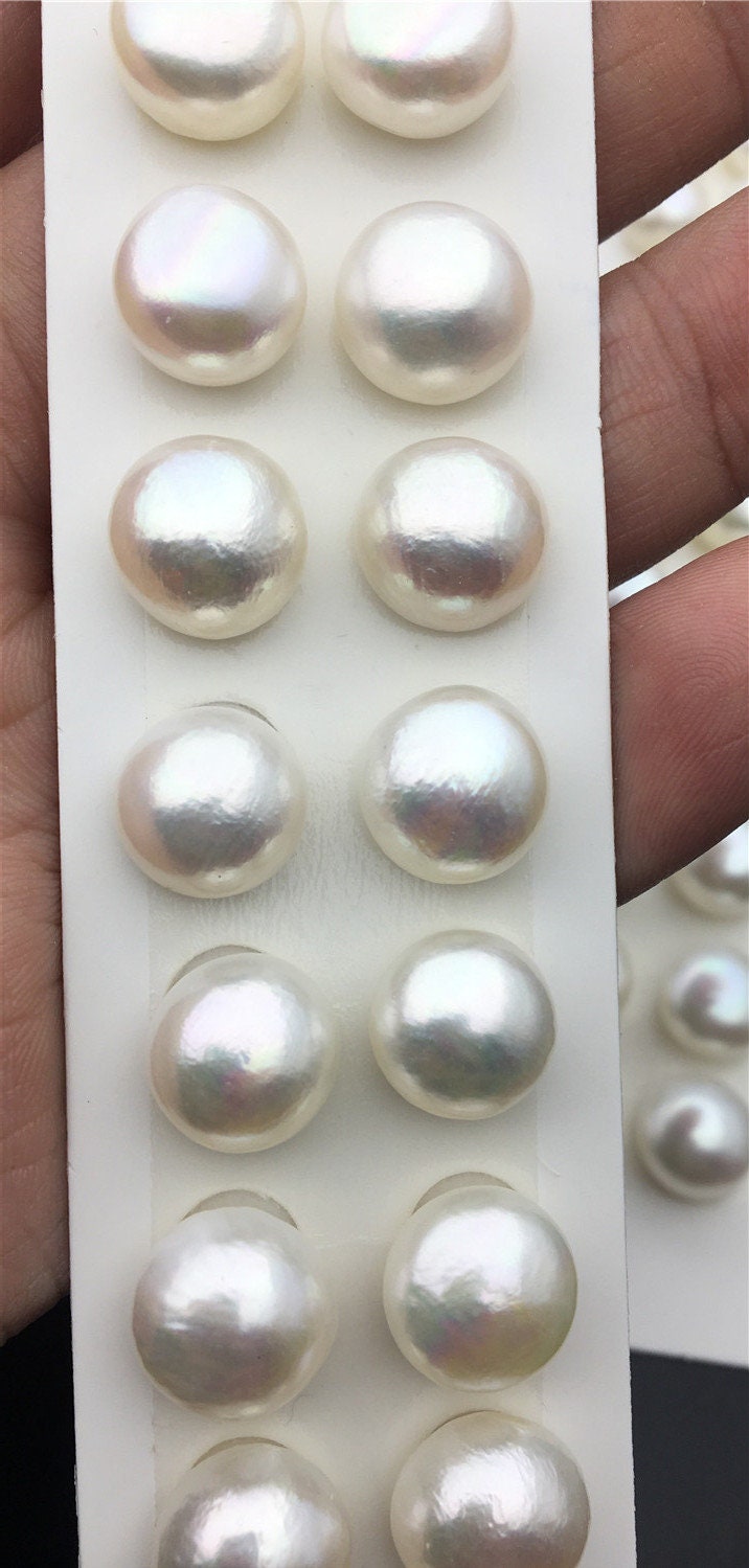 Rare!AAA 11-11.5mm Thick Skin Baroque button freshwater pearls, round button pearl pairs, pearl earring, pearl stud, BTN11-3A-12