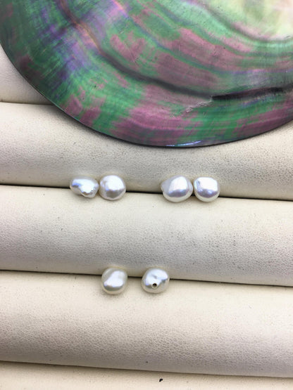 2 pairs AAA 6-7mm White keshi pearls Pair, for make stud earrings, half hole, loose pearl beads, very high luster, ZS-127-62-1