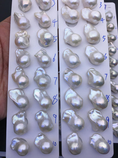 1 pair AAA 13-15x18-22mm White Flameball Pearl Pairs,Baroque Cultured Freshwater Pearl,top half hole,FL15-3A-8-66