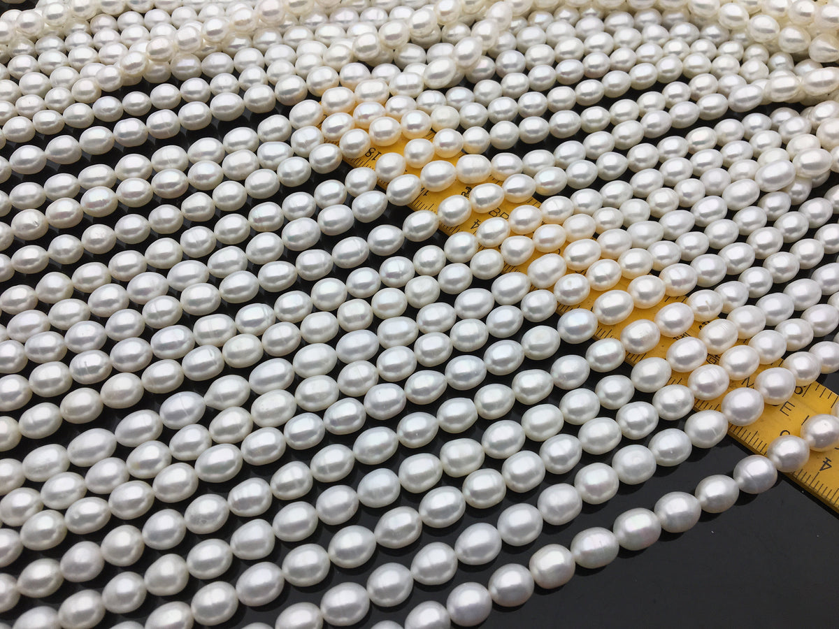 AA+ 8-8.5mm x 9-10mm Cultured White Freshwater Rice Pearls beads, drop pearl necklace, diy pearl beads, gift for her, LR8-2A-6
