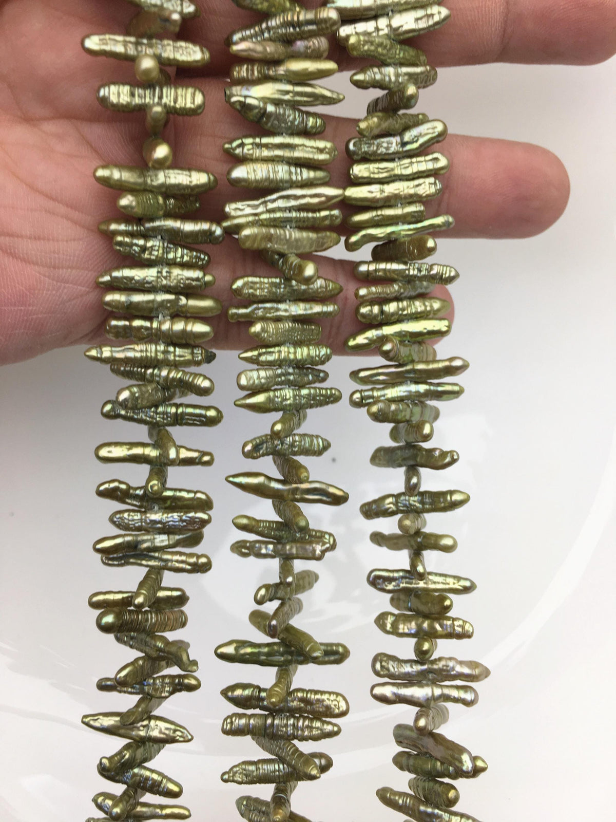 AA 3-4mm green Biwa Pearl Necklace,Genuine Fresh Water Pearl,Wedding Necklace,Mothers Day,ZS-80-10-30