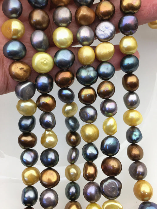 AA+ 11-12mm Misc Color Nugget pearls, full strand, gray pearl, yellow pearl, black pearl, loose pearl beads, high luster, LM11-T3