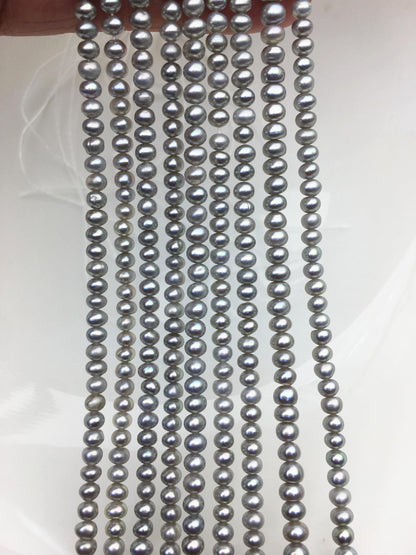 AAA 4-4.5mm tiny Gray button round potato freshwater pearls, Rondelle pearl Beads, white freshwater pearl, loose strands, SM4-T3