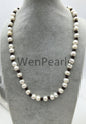 Freshwater Pearl and leather necklace, leather hand knotted necklace, Genuine Freshwater Pearl Necklace, white pearl necklace, wholesale, Le4-011
