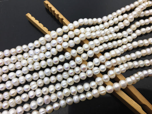 AA 5.7-6.5mm white Ring potato freshwater pearl, near round white pearl bead strand supply from China, wholesale in bulk, CR6-2A-2