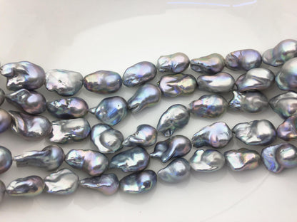 15.5'' AAA 14-17mm Big Gray flame ball freshwater pearl,FL15-3A-7-5