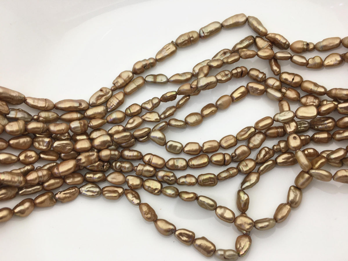 AA+ 6-7mm brown toothpick Biwa Pearl Necklace,Genuine Fresh Water Pearl,Wedding Necklace,Mothers Day,ZS-80-10-22