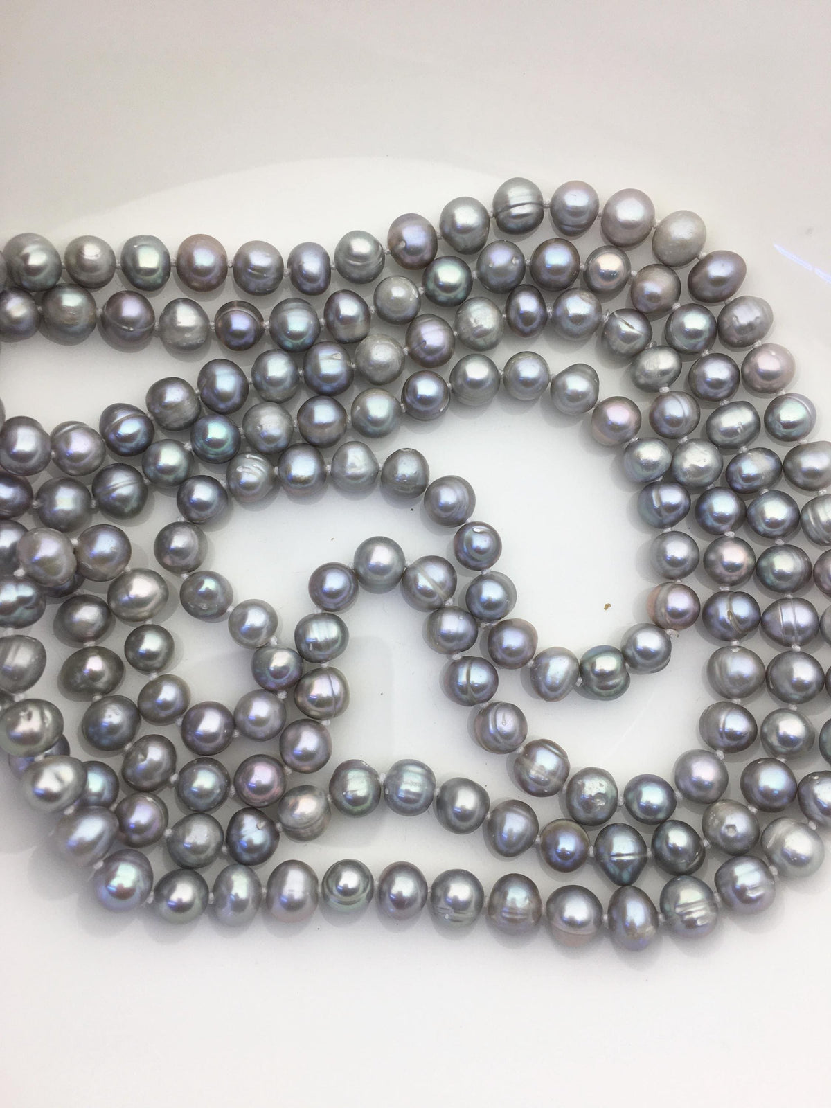 57'' 7.3-8.3mm Gray Potato Near Round Pearl Necklace,dark gray Pearl necklace,NPN1-T26