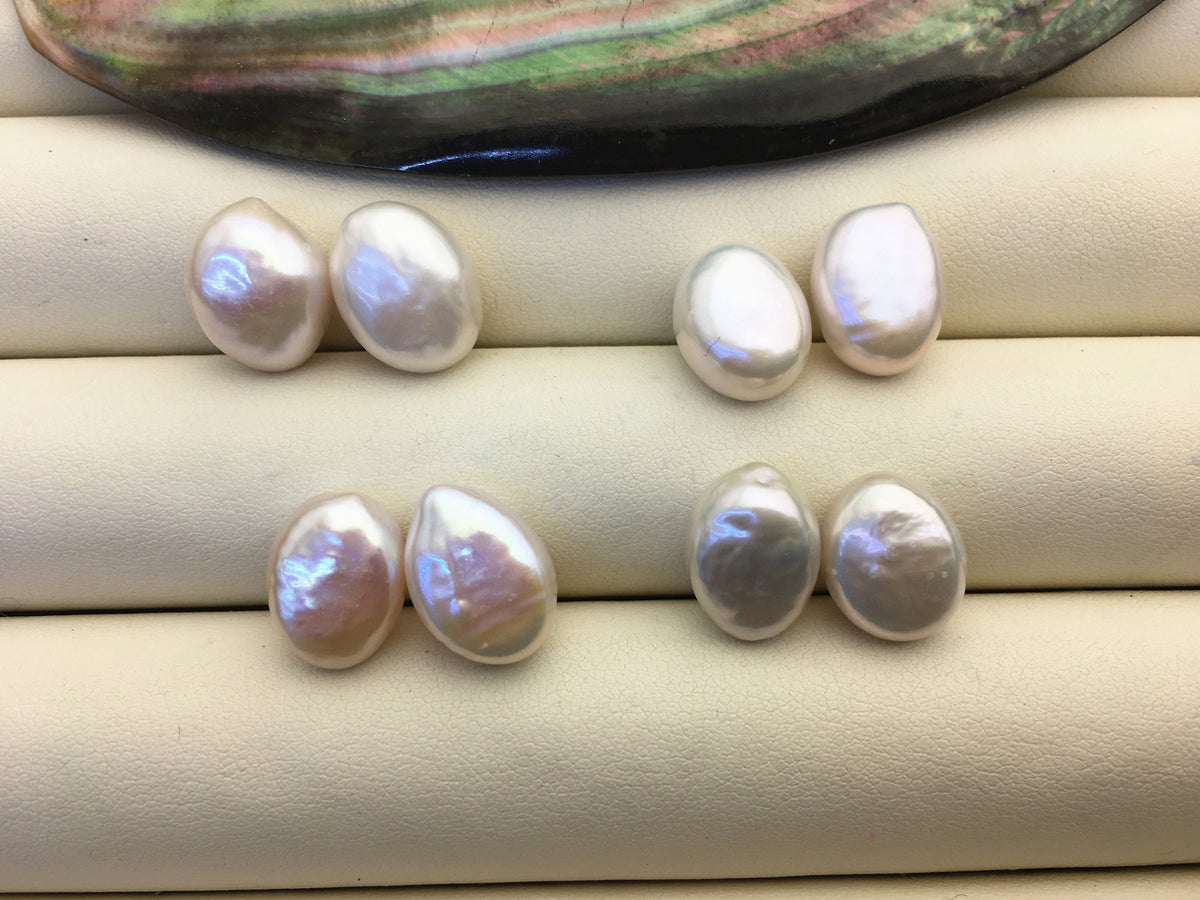 2 pairs AAA 9-11mm Thick White Ellipse Freshwater Pearl loose Beads Pair,ZS-103-37-67