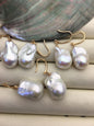 1 pair AAA 12-15mmx16-21mm white flame ball pearl rose dangle earrings, earring with white baroque Natural Pearl, SE3-031-12