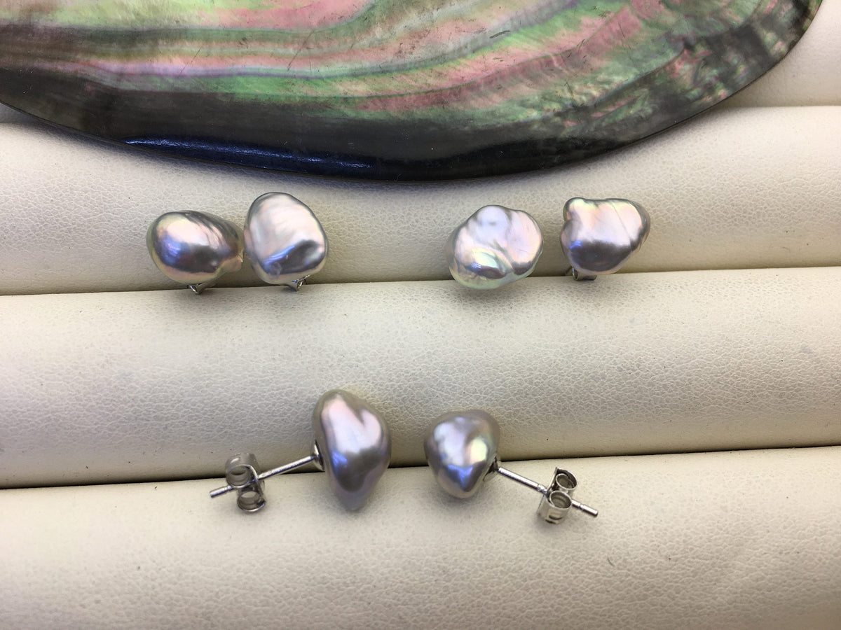 AAA 8-9mm Gray Rainbow keshi Freshwater Pearl Stud Earrings,Stud Earrings for Women Girls,SE3-T53