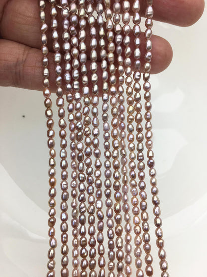 Purple Rice Freshwater Pearl Strand — 3–3.5 × 4–5 mm