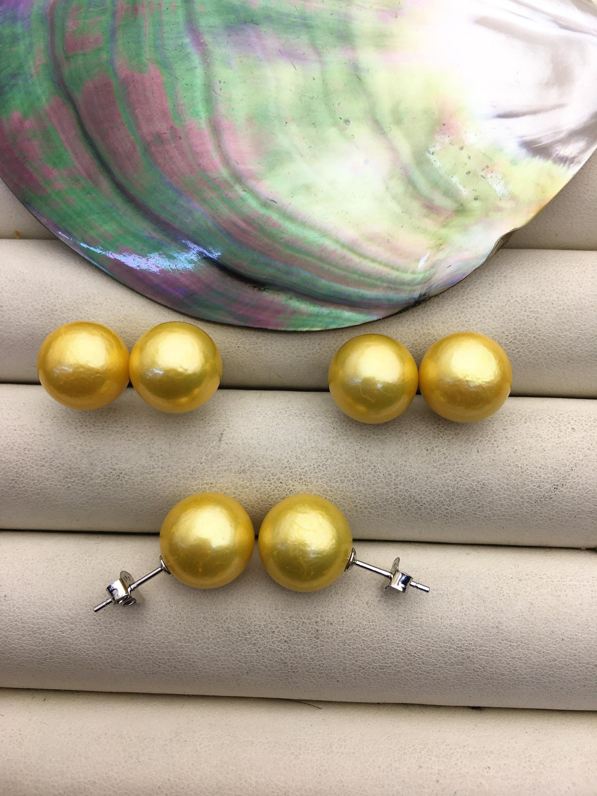 1 pair AA+ 11-12mm yellow round edison pearl stud earrings, S925 Sterling Silver stud earrings, wedding pearl earrings, SE3-T9-37