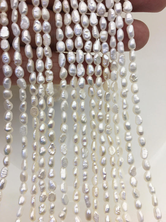 3 strands AA 4-4.5mm Tiny white nugget freshwater pearls, irregular nugget freshwater pearl strand, cheap price, pearl factory china, LM4-2A-2