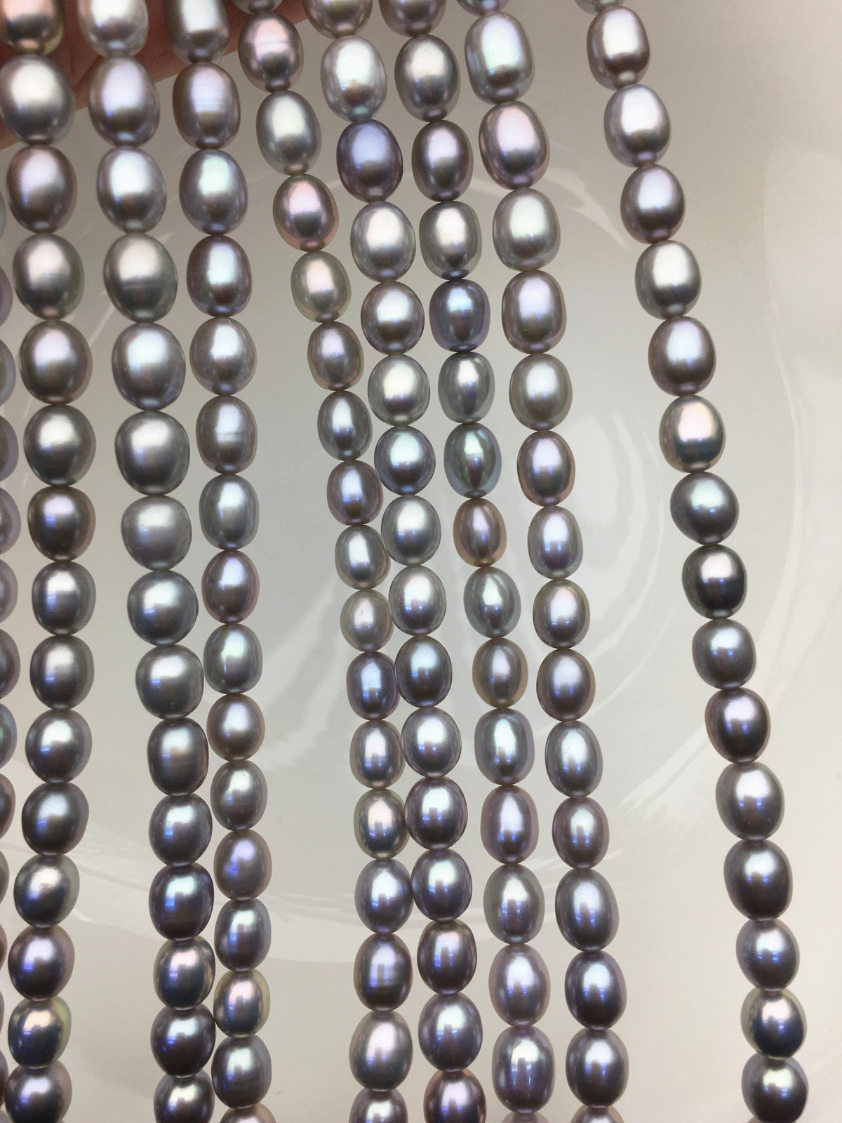 AAA+ 6.8-7.5mm*7.5-9mm gray oval freshwater pearls, Cultured white freshwater pearls beads, pearl necklace, pearl wholesale, LR7-T4