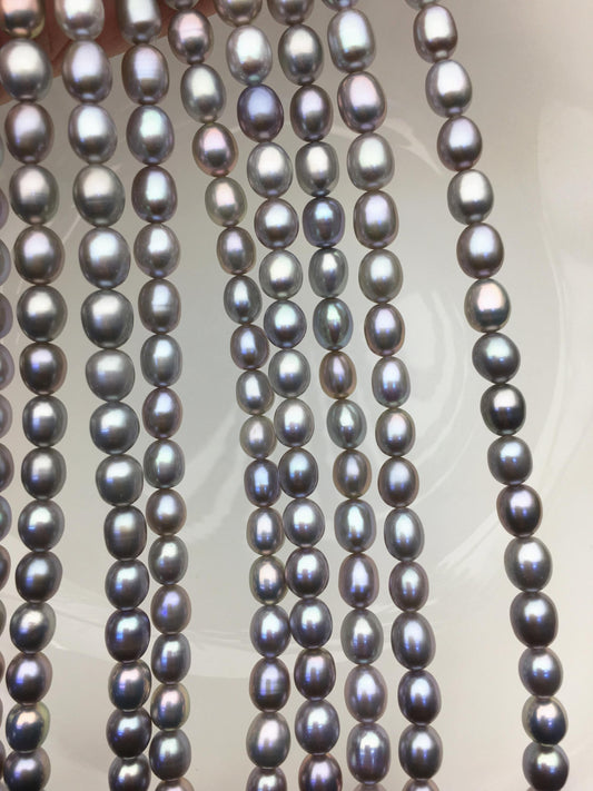 AAA+ 6.8-7.5mm*7.5-9mm gray oval freshwater pearls, Cultured white freshwater pearls beads, pearl necklace, pearl wholesale, LR7-T4