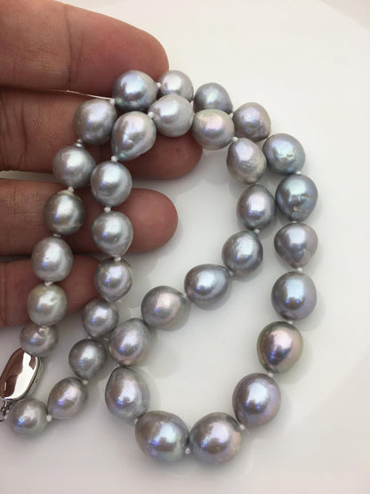 17.5 inches AA 9-11mm Gray Drop Edison Freshwater Pearl necklace,Genuine Fresh Water Pearl,NPN1-T30-16
