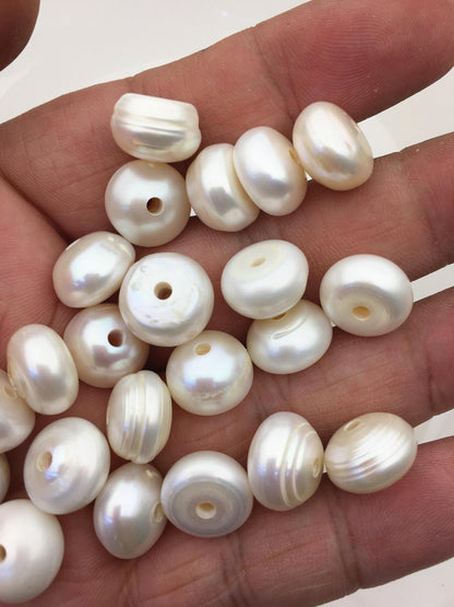 20pcs Very Big AA 13-14mm white button freshwater pearls, 2.2mm large hole, Rondelle pearl Beads, pearls for leather, SM13-2A-6