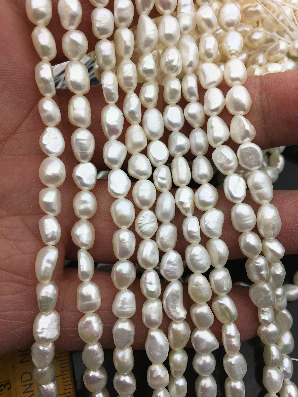 AA+ 5-6mm white nugget freshwater pearls, irregular nugget freshwater pearl strand, cheap price, pearl factory china, LM5-2A-2