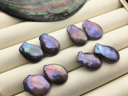 2 pairs AA+ 15-16x20-21mm Big Drop Coin Purple Black Freshwater Pearl Brown loose Beads Piar,wholesale,ZS-103-37-25